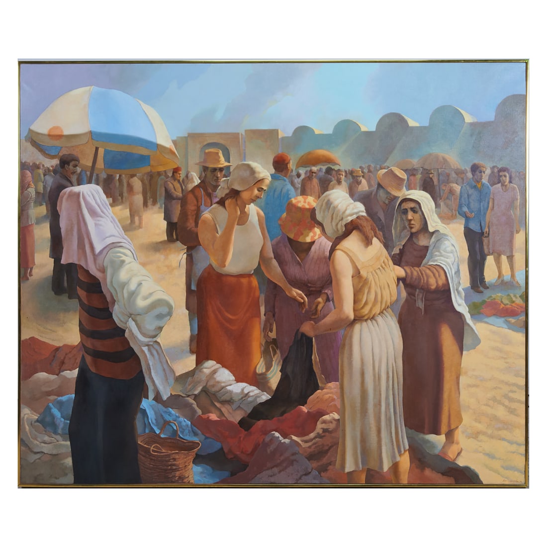 Elias Friedensohn (American, 1924-1991), Flea Market,.1982, oil on canvas, [approximate dimensions -: Elias Friedensohn (American, 1924-1991), Flea Market,.1982, oil on canvas, [approximate dimensions - canvas: 60" H x 72" W], signed and dated 'Elias Friedensohn '82' lower right. Terry Dintenfass, Inc