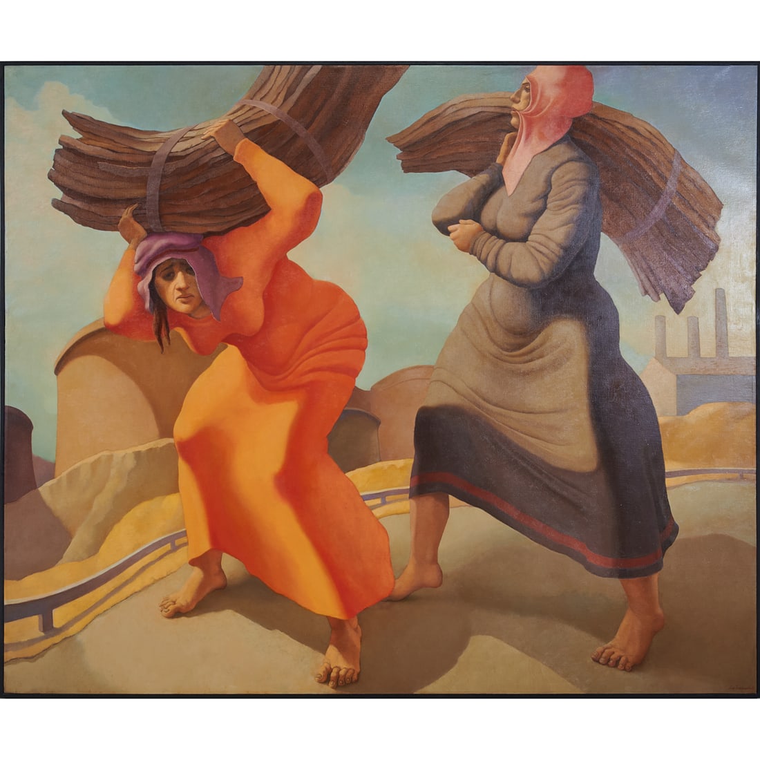 Elias Friedensohn (American, 1924-1991), Tunisian Pastoral,.1983, oil on canvas, [approximate: Elias Friedensohn (American, 1924-1991), Tunisian Pastoral,.1983, oil on canvas, [approximate dimensions - canvas: 60" H x 72" W], signed and dated 'Elias Friedensohn '83' lower right. Notes: This lot