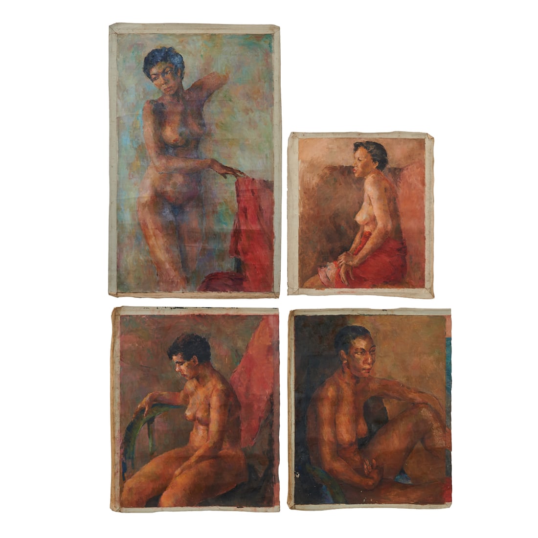 Jacklyn Hendricks (American, 20th Century), Four Female Nude Studies, oils on canvases, [approximate: Jacklyn Hendricks (American, 20th Century), Four Female Nude Studies, oils on canvases, [approximate dimensions - canvas (smallest): 25 3/4" H x 22 3/4" W, (largest): 41 7/8" H x 26 1/4" W], three are