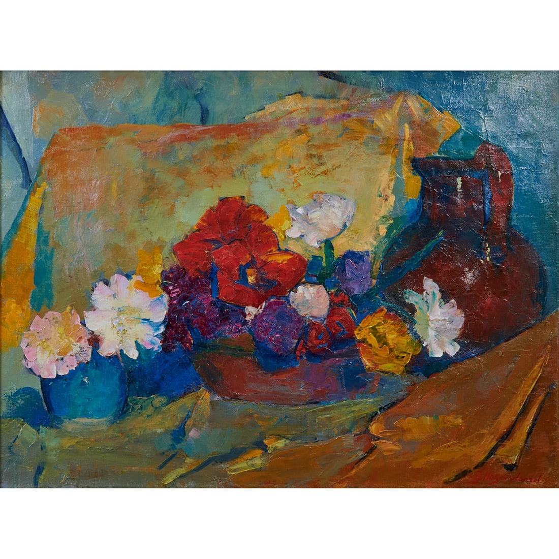 George Hogerwaard (Dutch, 1878-1939), "Stilleven Met Bloemen in Bakjes en Aardewerk Kan" (Still Life (1 of 5)