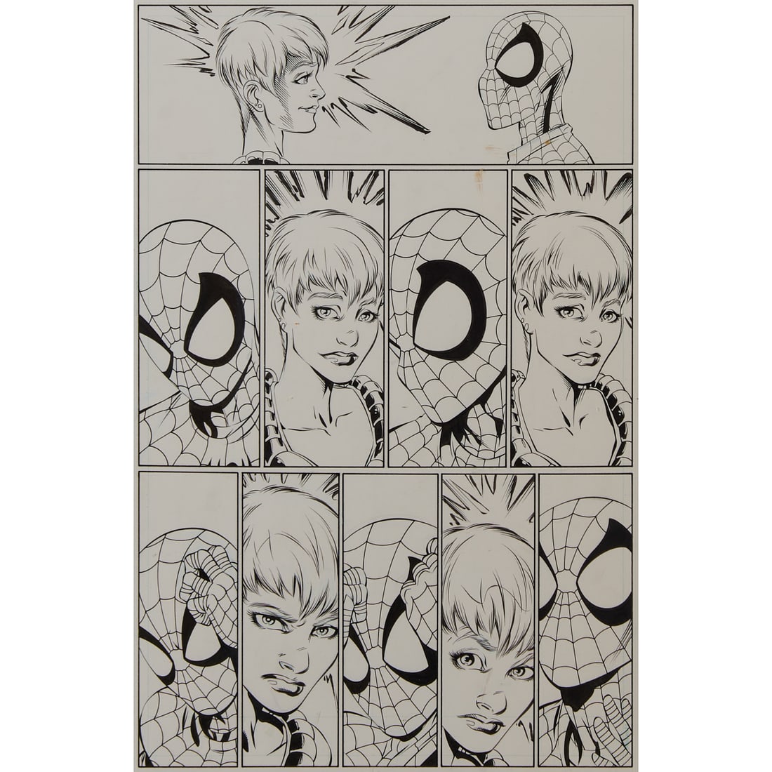 Marvel Comics; Spiderman and Jean Gray, from Ultimate Spider-Man (Vol. 1), Issue #43, Help,.pen and (1 of 4)