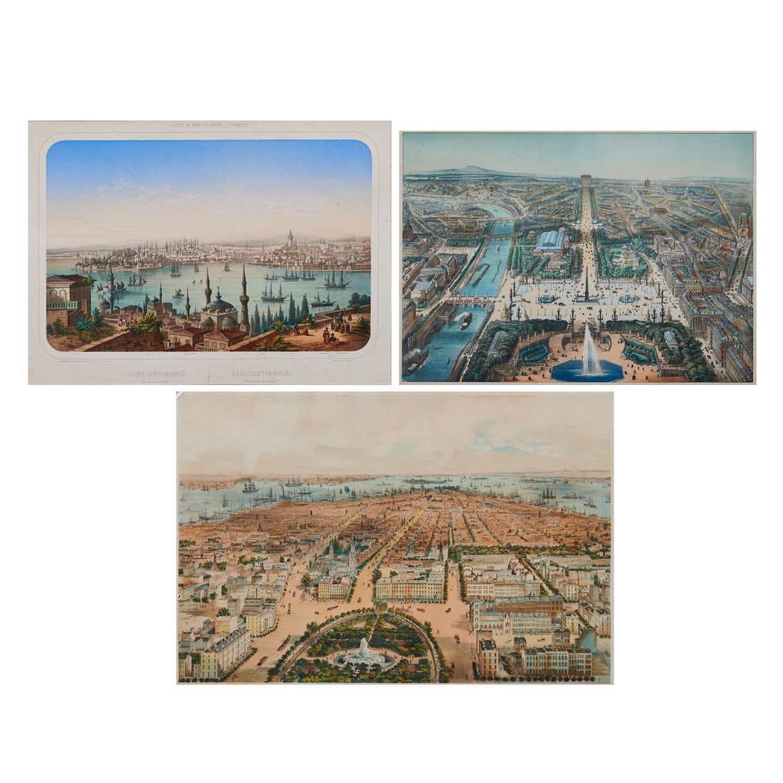 Three Hand-Colored Lithographs, including (i) After Louis Le Breton (1818-1866), Ports De Mer (1 of 8)