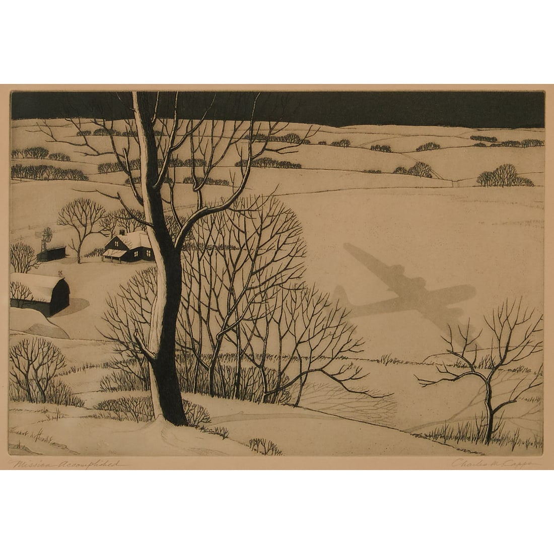 Charles Merrick Capps (American, 1898-1981), "Mission Accomplished," soft ground and aquatint, (1 of 5)
