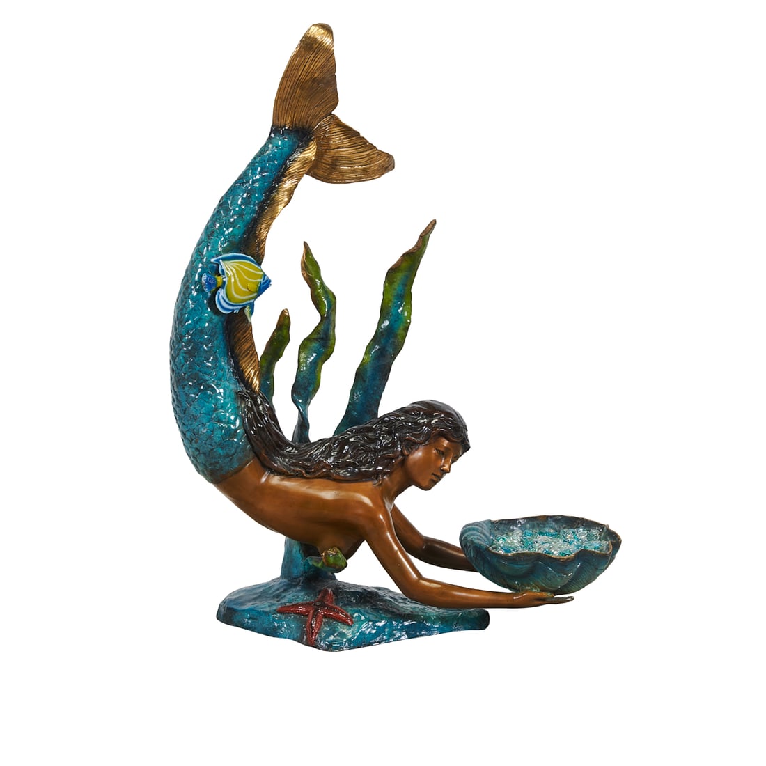 Royal Bronze Studio's Swimming Mermaid with Shell, bronze sculpture, [approximate dimensions - (1 of 6)