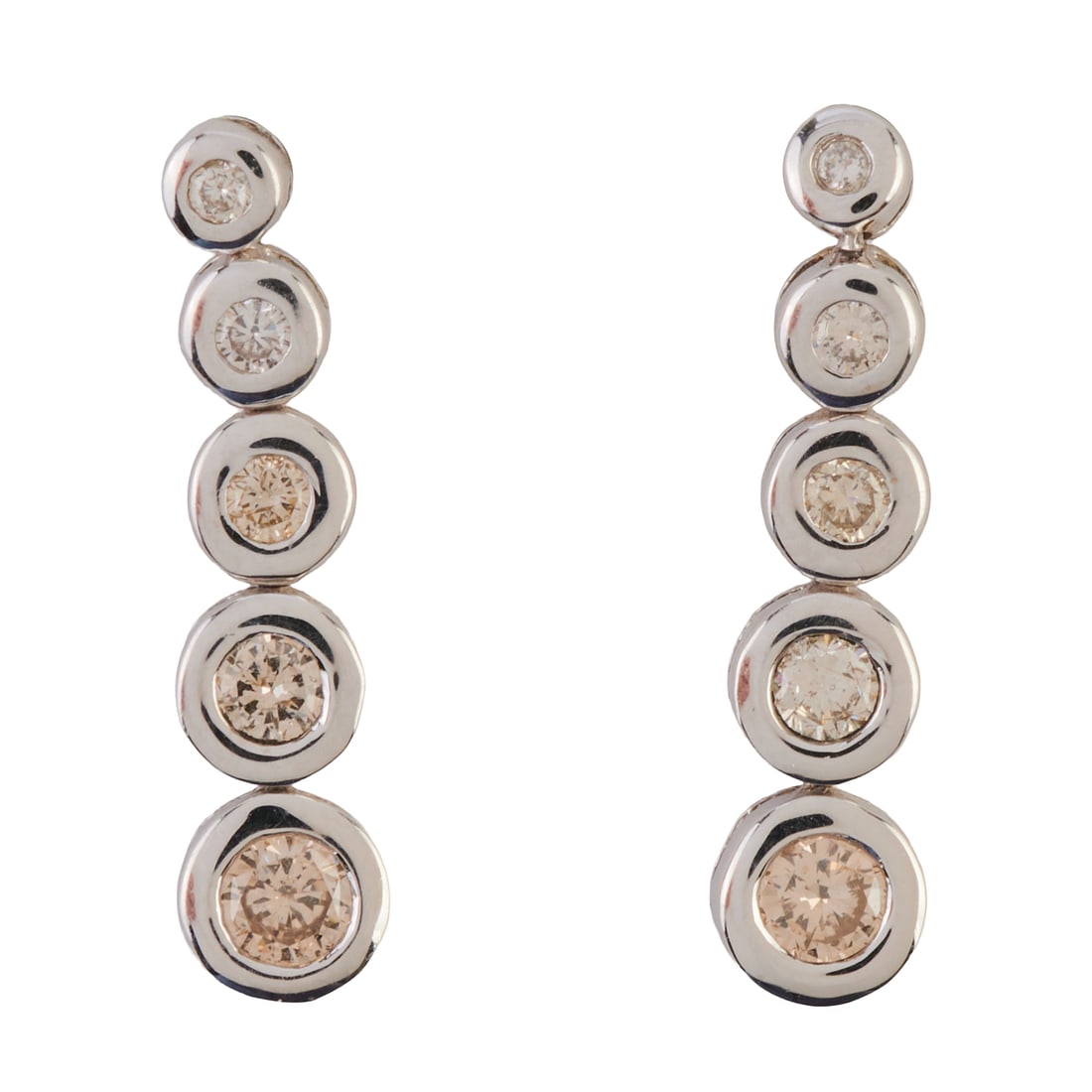 Pair of Diamond, 14k White Gold Earrings. Each featuring five graduated full-cut diamonds, set in a: Pair of Diamond, 14k White Gold Earrings. Each featuring five graduated full-cut diamonds, set in a 14k white gold mounting measuring approximately 20 x 5 mm. {Gross Weight: 1.4 dwts}