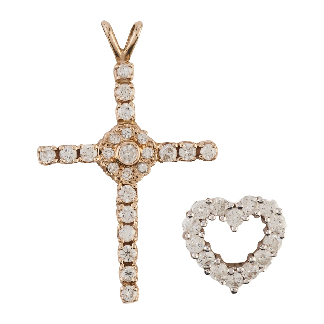 Two Diamond, White Gold Cross and Heart Pendants. Including one diamond, 18k white gold heart (1 of 3)