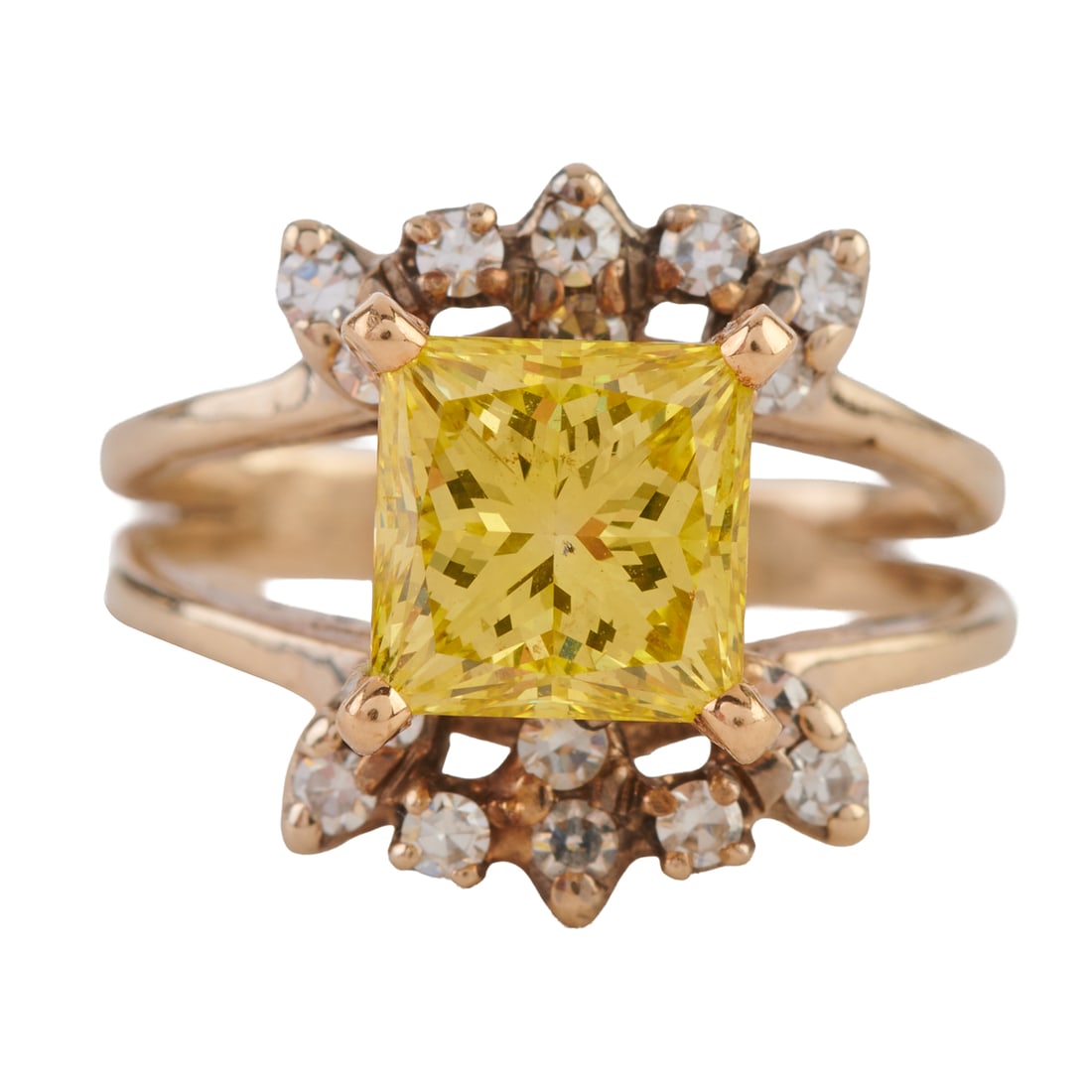Yellow Diamond, Diamond, 14k Yellow and White Gold Ring. Featuring one princess-cut yellow diamond (1 of 4)