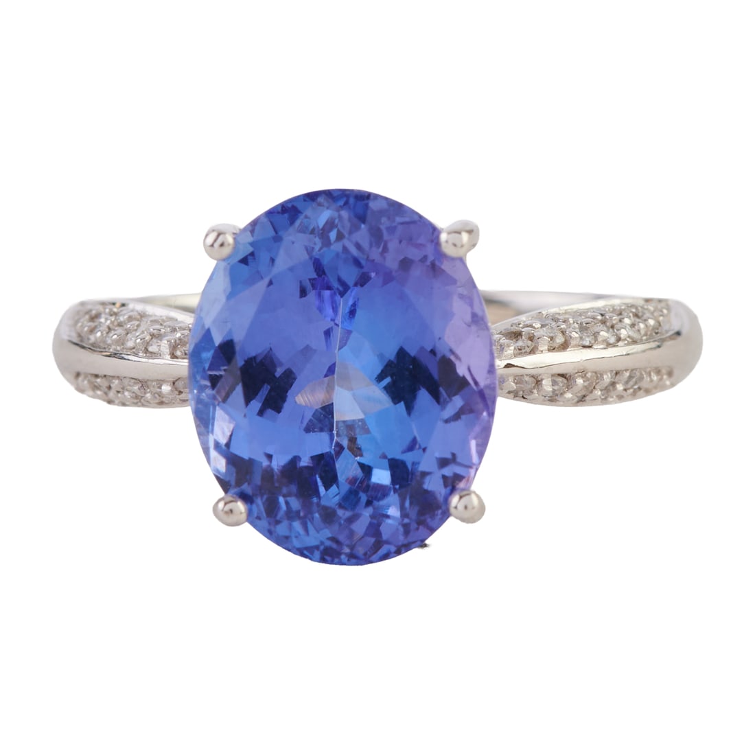 Tanzanite, Diamond, 18k White Gold Ring. Featuring one oval-cut tanzanite weighing approximately (1 of 4)