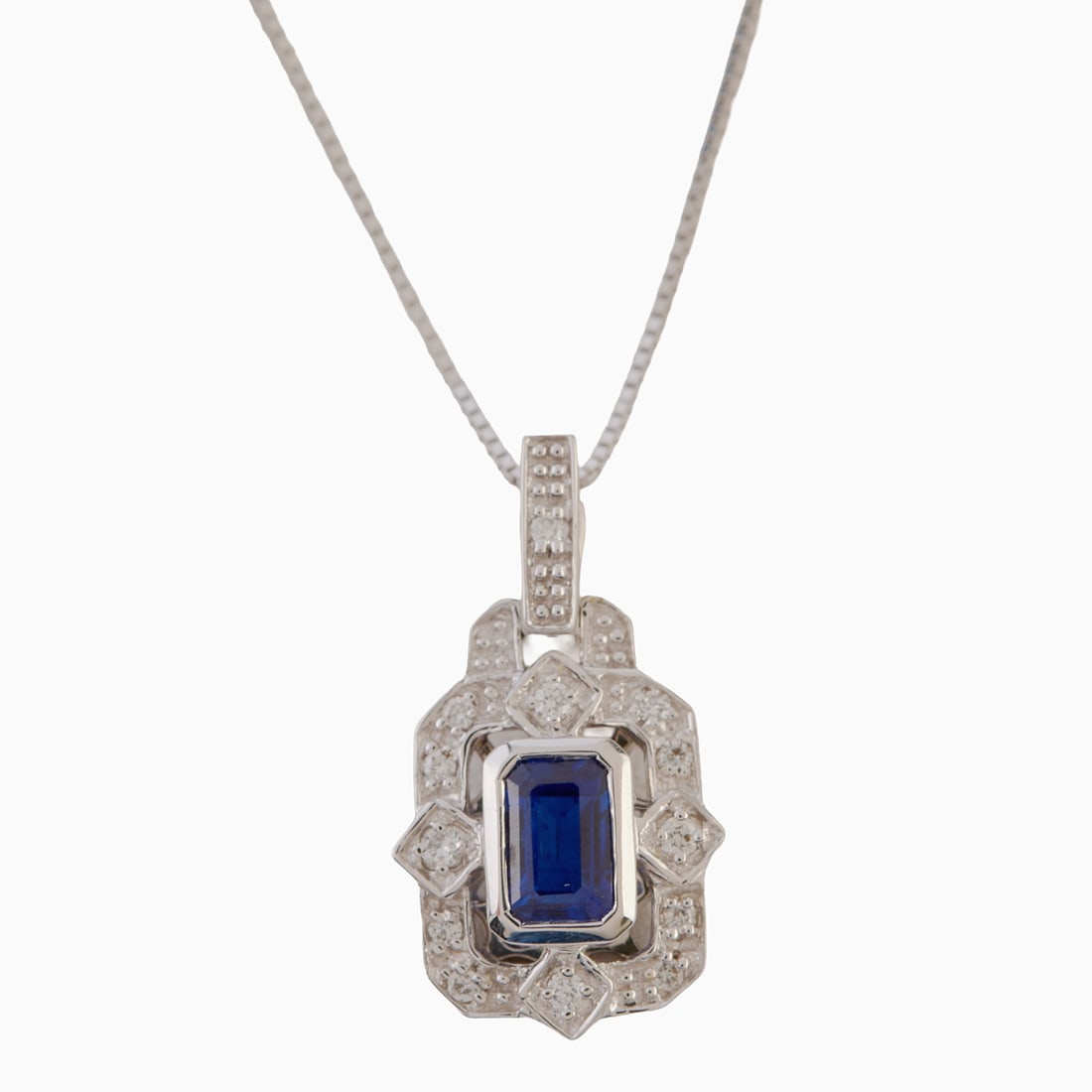 Synthetic Spinel, Diamond, 14k White Gold Pendant Enhancer Necklace. Featuring one emerald-cut (1 of 7)