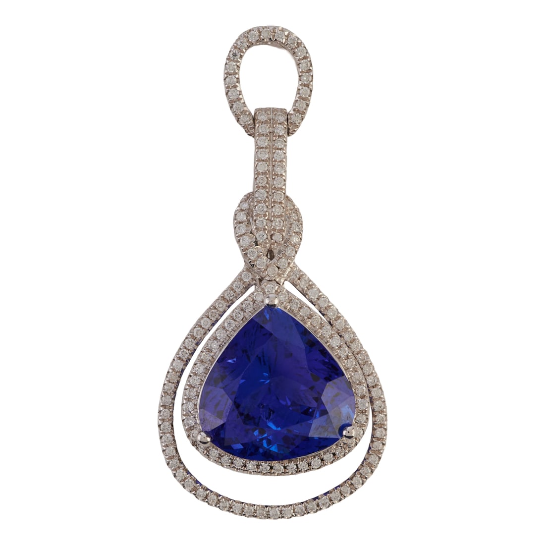 Rhapsody Tanzanite, Diamond, Platinum Pendant. Featuring one triangular-cut tanzanite weighing (1 of 4)