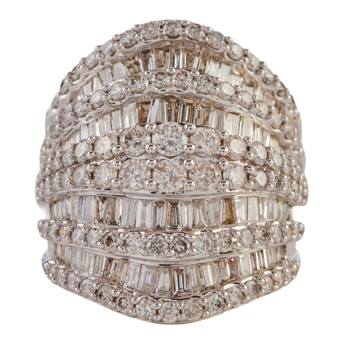 Diamond, 10k White Gold Ring. Featuring ninety-two full-cut and ninety-six tapered baguette-cut (1 of 3)