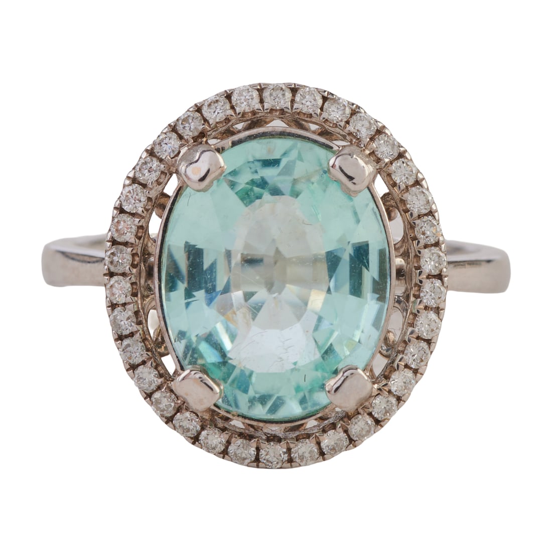 Paraiba Colored Tourmaline, Diamond, 14k White Gold Ring. Featuring one oval-cut Paraiba colored (1 of 5)