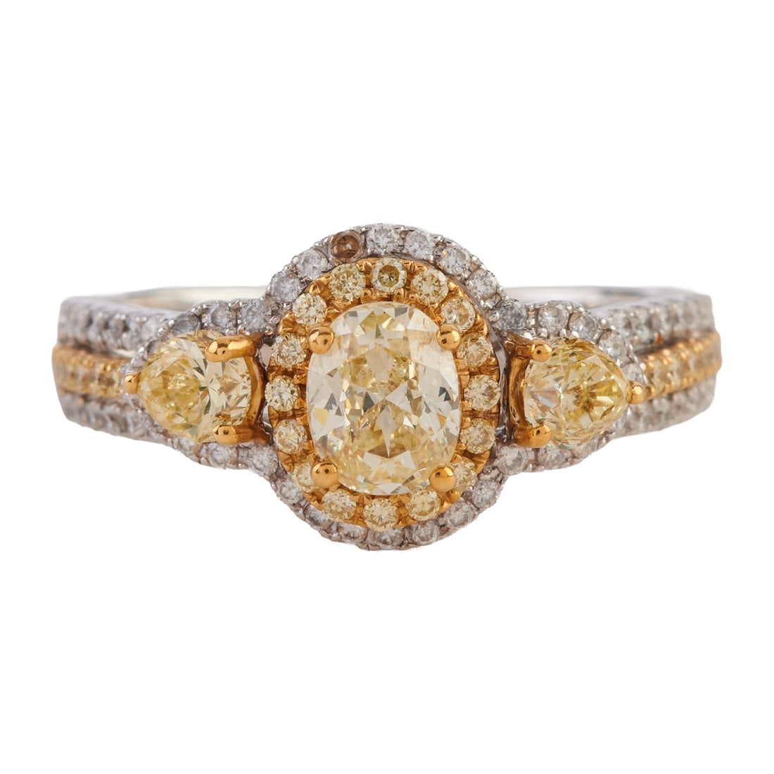 Canary Star Yellow Diamond, Diamond, 18k Gold Ring. Centering one oval-cut yellow diamond, flanked (1 of 4)