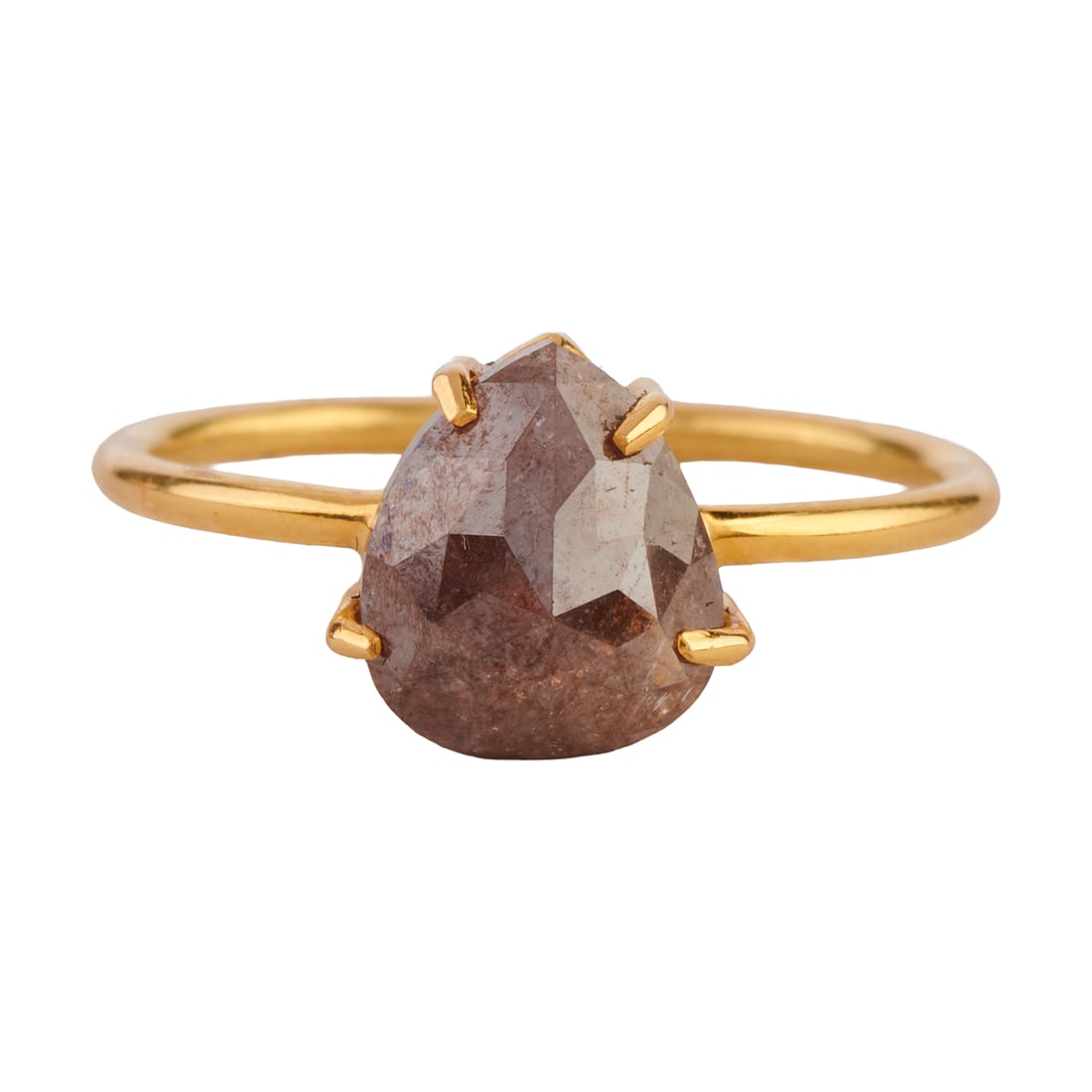 Brown Diamond, 18k Yellow Gold Ring. Featuring one pear shaped rose-cut brown diamond measuring: Brown Diamond, 18k Yellow Gold Ring. Featuring one pear shaped rose-cut brown diamond measuring approximately 8.2 x 7 mm, set in an 18k yellow gold mounting. {Size: 6, Gross Weight: 1.3 dwts}