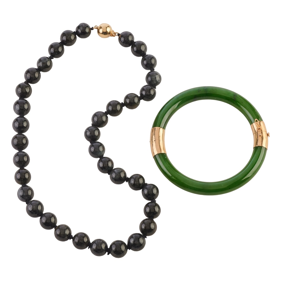 Nephrite Jade, 14k Yellow Gold Jewelry Suite. Including an 11.3 mm.black jade bead, 14k yellow gold (1 of 6)