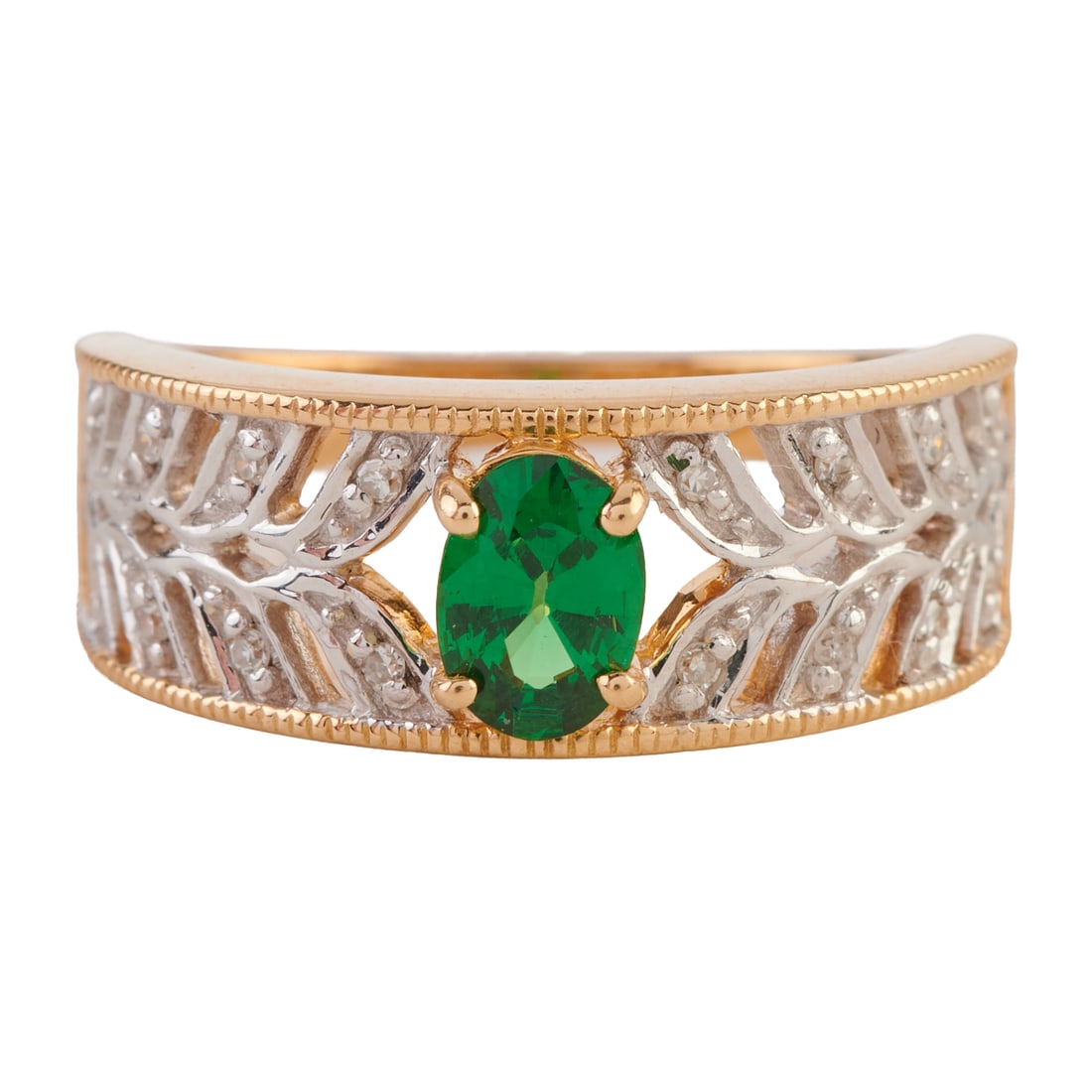 Chrome Diopside, Diamond, 14k Yellow Gold Ring. Featuring one oval-cut chrome diopside, accented by (1 of 4)