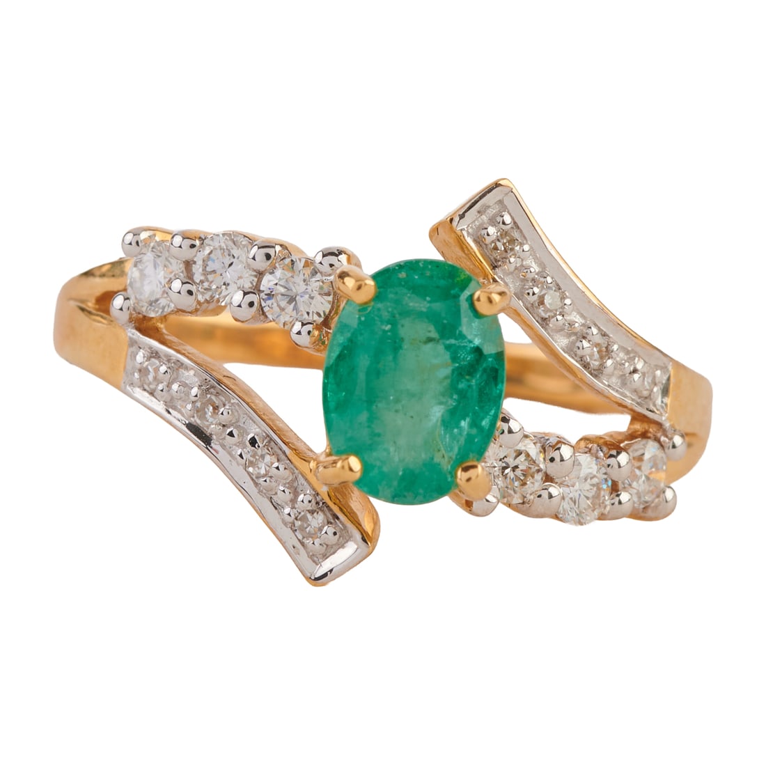 Emerald, Diamond, 18k Yellow Gold Ring. Featuring one oval-cut emerald weighing approximately 0.75 (1 of 4)