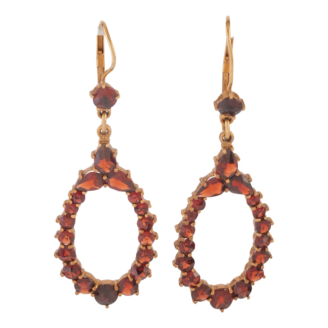 Pair of Bohemian Garnet, 10k Yellow Gold Earrings. Each featuring round and pear shaped rose-cut (1 of 4)
