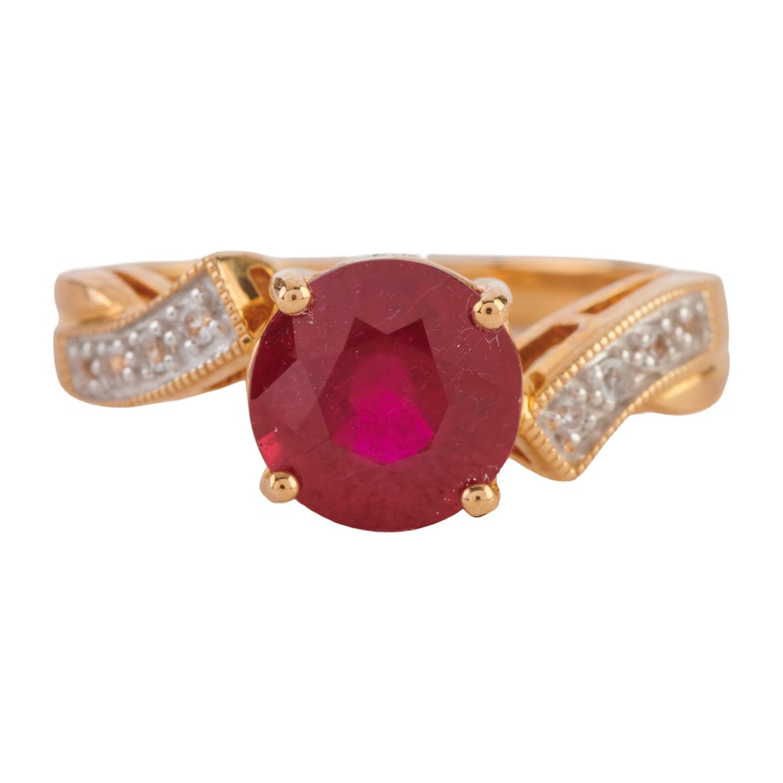 Ruby, Colorless Topaz, 14k Yellow Gold Ring. Featuring one round-cut ruby weighing approximately (1 of 4)