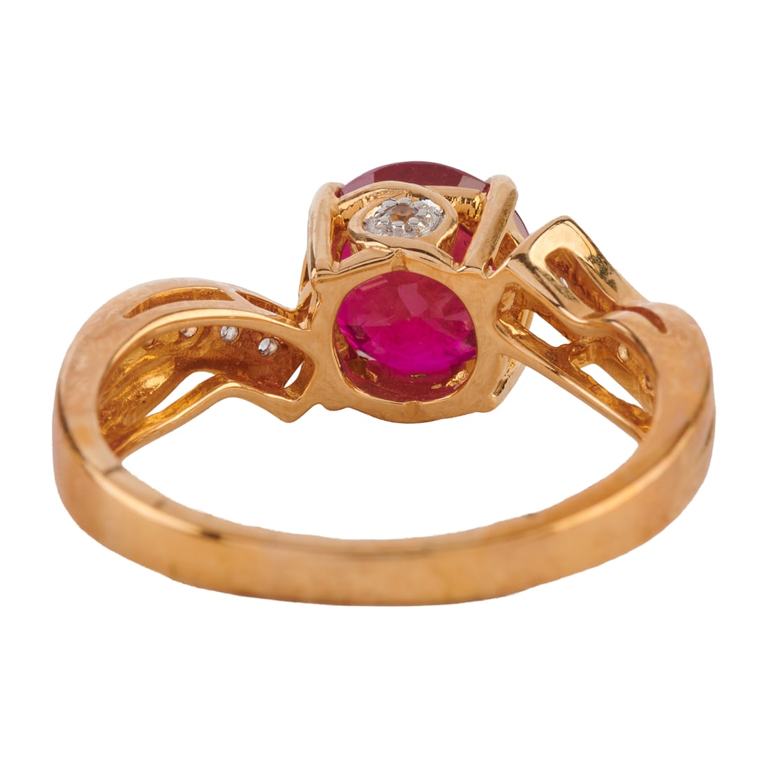 Ruby, Colorless Topaz, 14k Yellow Gold Ring. Featuring one round-cut ruby weighing approximately - 3