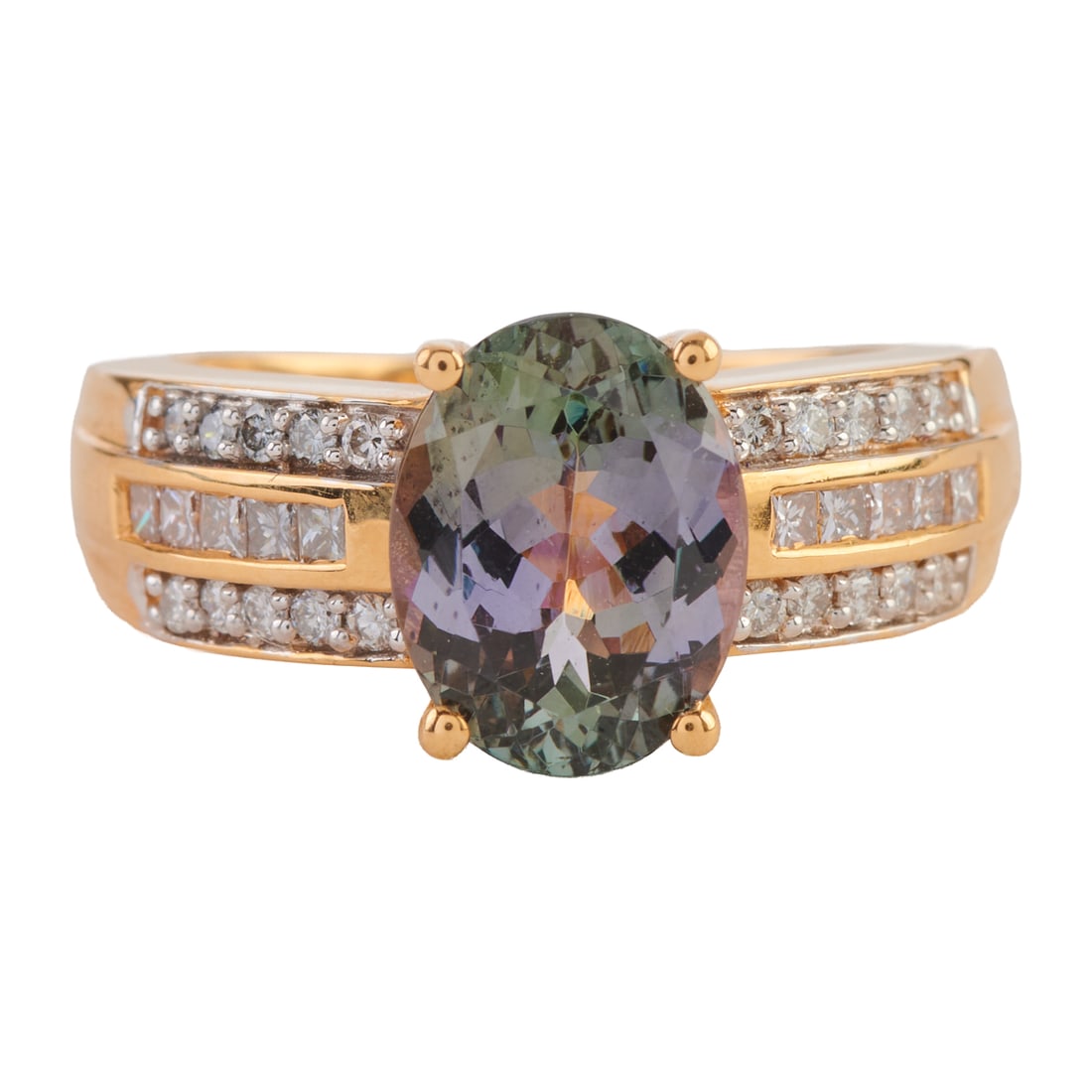 Iliana Zoisite, Diamond, 18k Yellow Gold Ring. Featuring one oval-cut zoisite weighing approximately (1 of 4)
