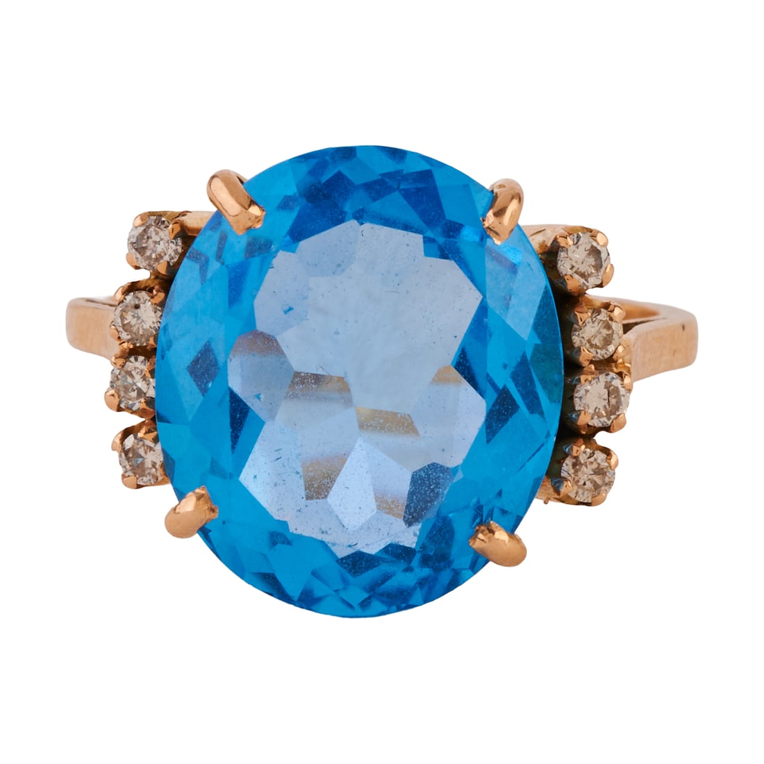 Blue Topaz, Diamond, 18k Yellow Gold Ring. Featuring one oval-cut blue topaz measuring approximately (1 of 4)