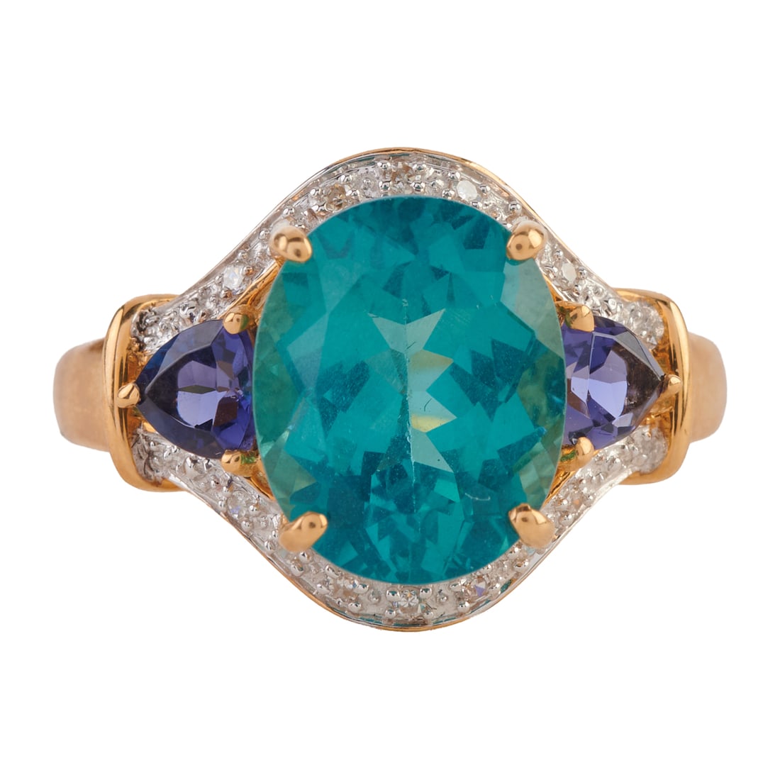 Apatite, Tanzanite, Diamond, 14k Yellow Gold Necklace. Featuring one oval-cut apatite weighing (1 of 4)