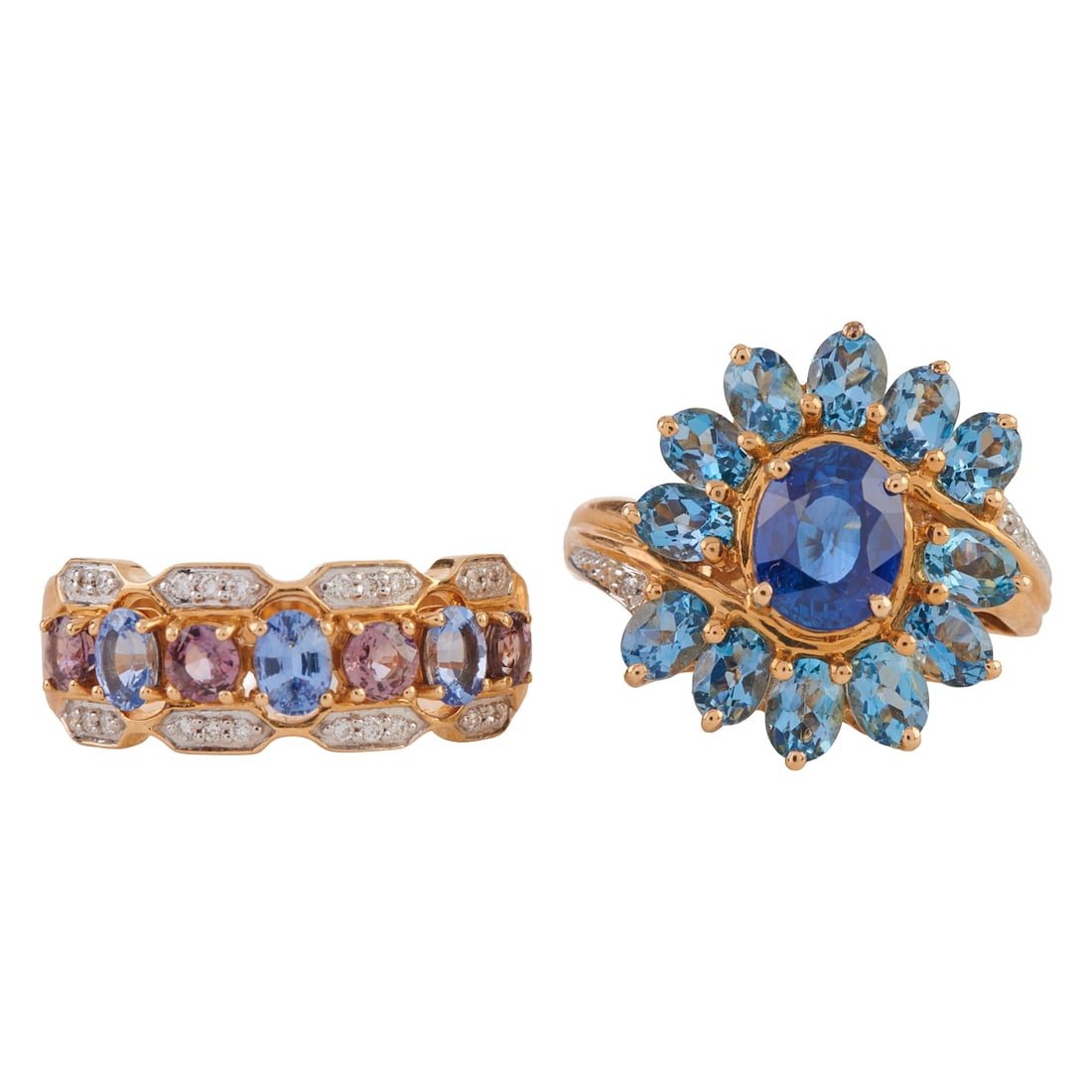 Two Multi-Stone, 14k Yellow Gold Rings. Including one oval-cut sapphire, blue topaz, diamond, 14k (1 of 5)