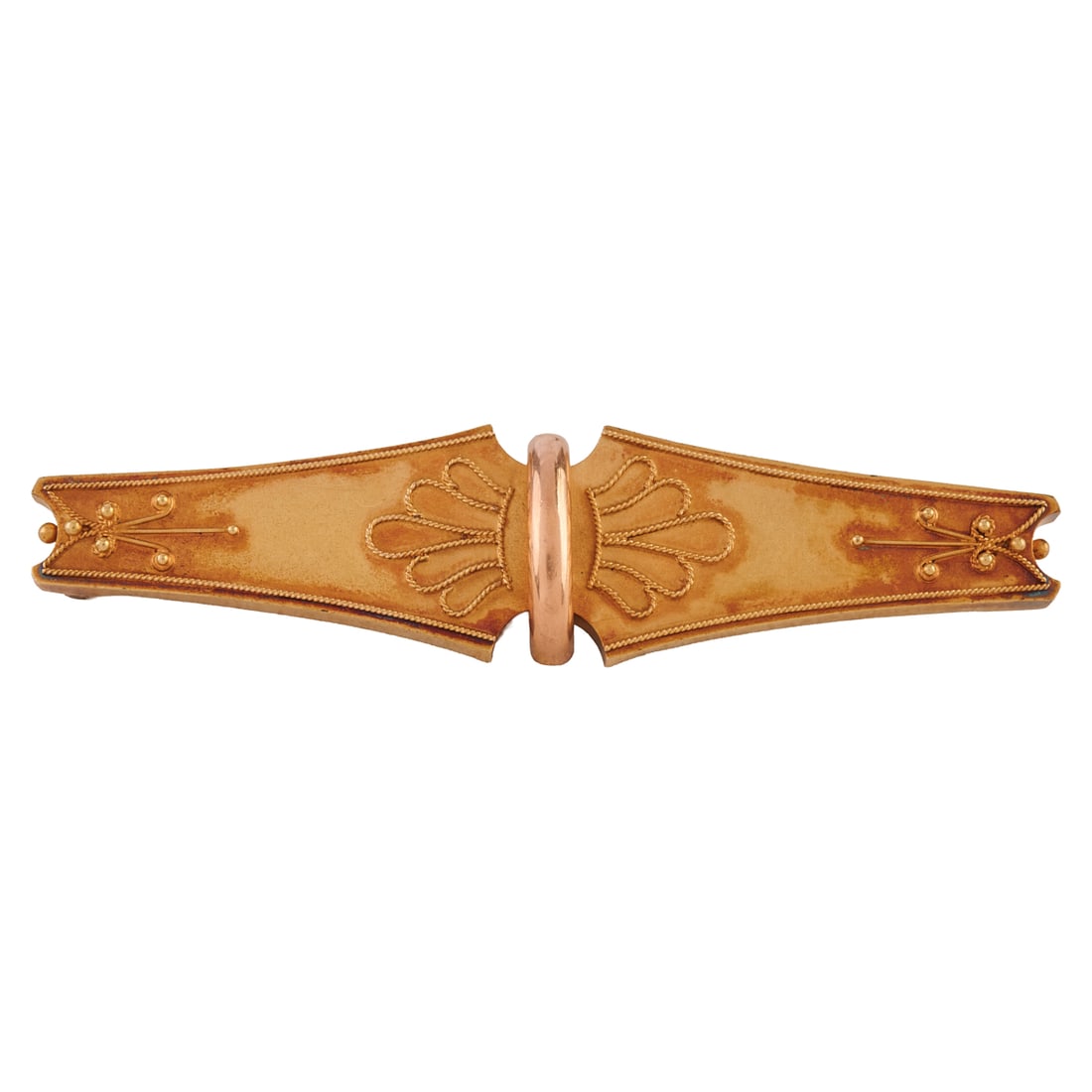 Victorian 14k Yellow Gold Brooch. The 14k yellow gold bar brooch featuring granulation motifs and (1 of 3)
