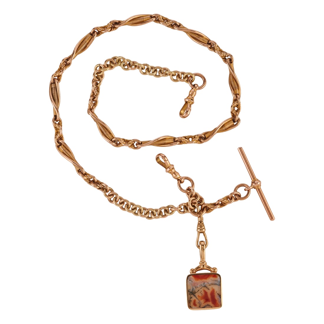 Moss Agate, 9k Yellow Gold Watch Chain with Fob. Featuring a.square shaped moss agate, 9k yellow (1 of 5)