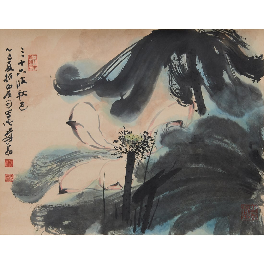Manner of Zhang Daqian (1899-1983)LotusHanging Scroll, Ink and Color on Paper The inscription is (1 of 5)