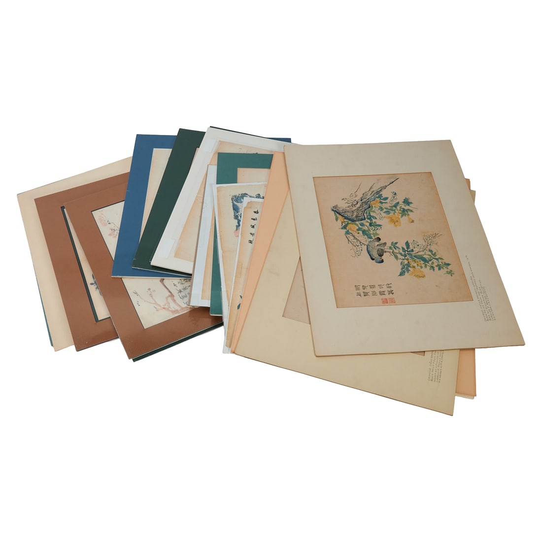 Eighteen Pieces of The Mustard Seed Garden Woodblock PrintsKangxi Period, 1679A rare group of: Eighteen Pieces of The Mustard Seed Garden Woodblock PrintsKangxi Period, 1679A rare group of eighteen woodblock color prints from the celebrated Mustard Seed Garden Manual of Painting (Jieziyuan Huaz