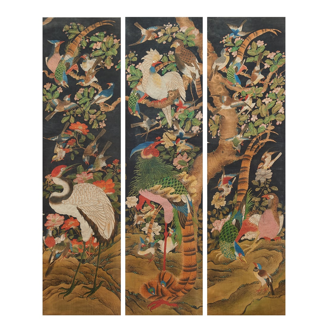 Six Panels of Japanese Birds and FlowersA striking set of six Japanese decorative panels depicting (1 of 7)