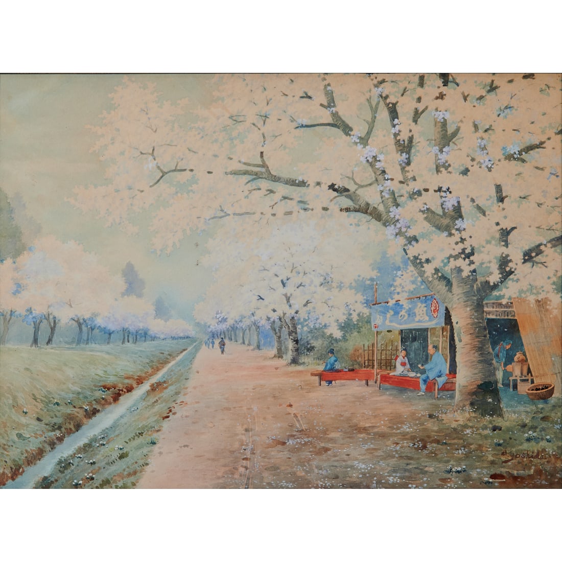 A. Yoshida (Japanese, 20th Century)Cherry Blossom Along LaneWatercolor and gouache on paperThis (1 of 5)