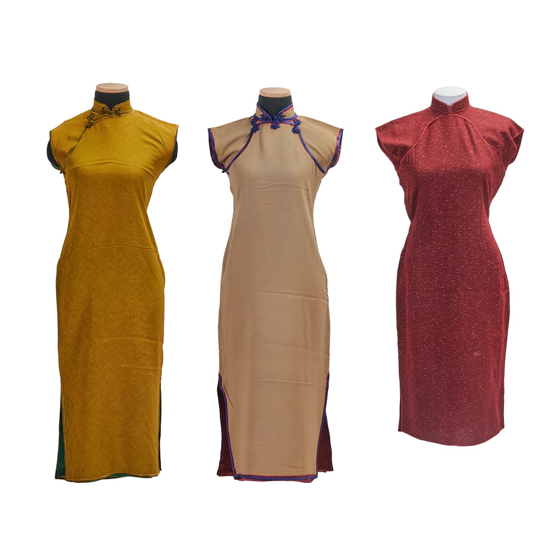 Chartreuse Figured Silk Qipao Made in Shanghai, Republic Period, circa 1937-1945 (1 of 14)