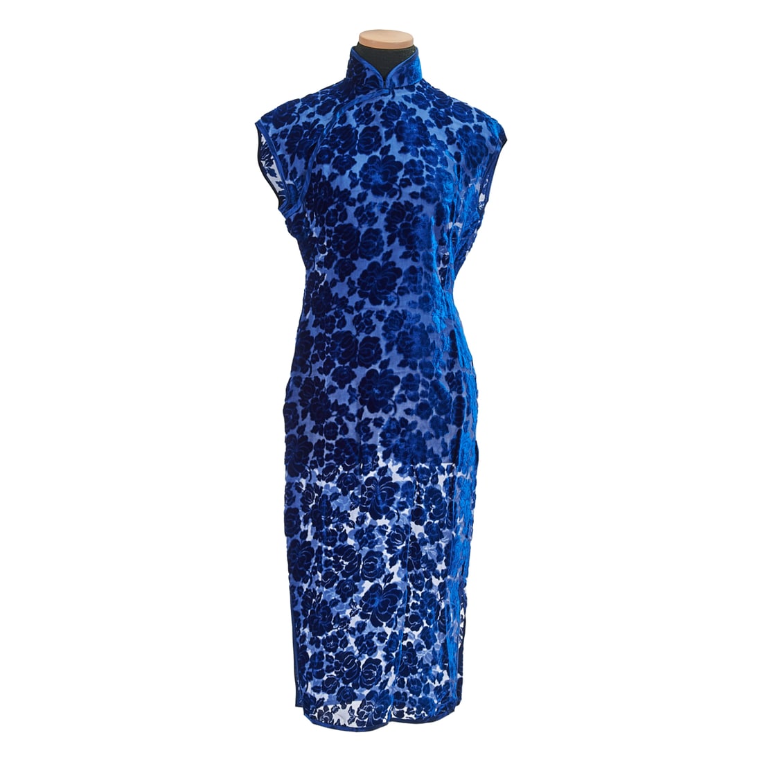 Chinese Blue Velvet Qipao, 1950-1960s (1 of 5)