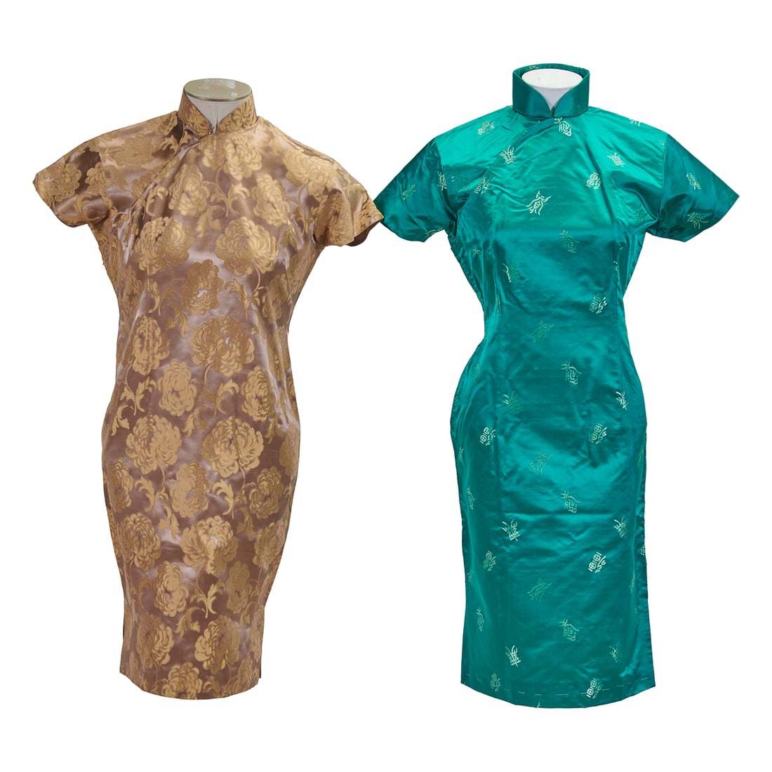 Two Chinese Silk Damask Qipaos, 1950-1960s (1 of 6)