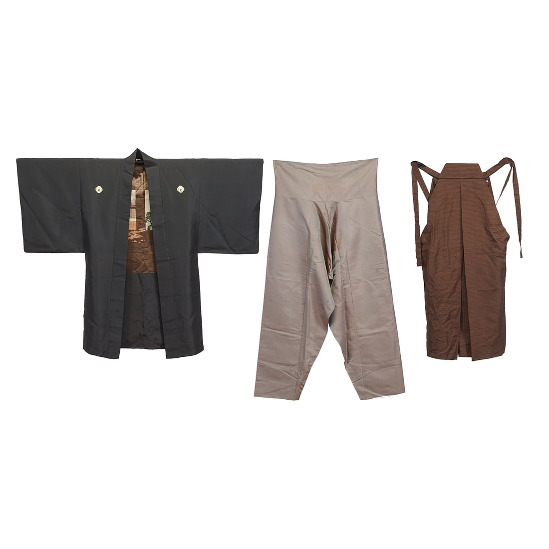 Three Japanese Male Dress (Group compromises of two.pants and black dress). {Robe: L 44 1/4 inches (1 of 11)