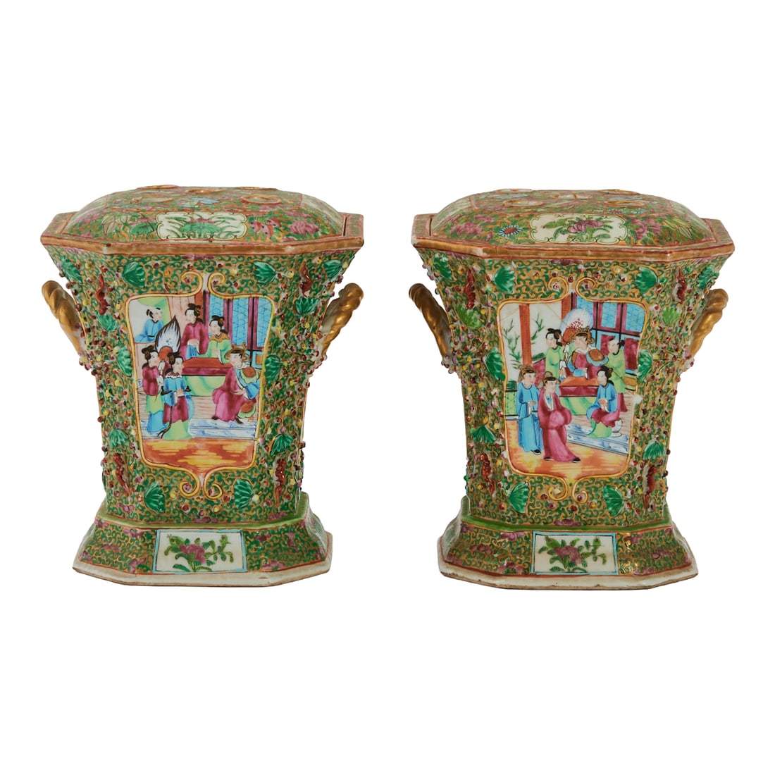 Two Chinese Famille Rose Porcelain Flower Pots and Covers Qing Dynasty, 19th Century This finely (1 of 3)