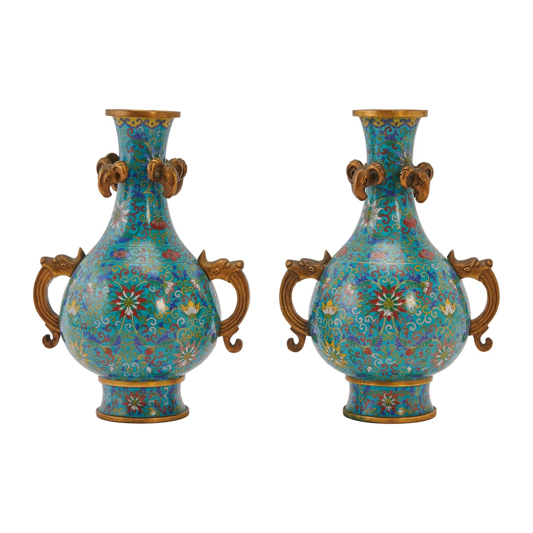 Pair of Chinese Qianlong-Style Cloisonné Lotus Vases Republican Period A finely executed (1 of 8)