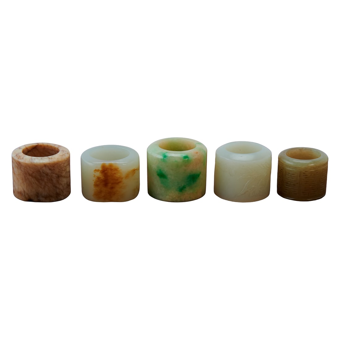 Chinese Jade Archer's Thumb Rings, Group of Five Qing Dynasty Comprising five jade thumb rings ( (1 of 6)