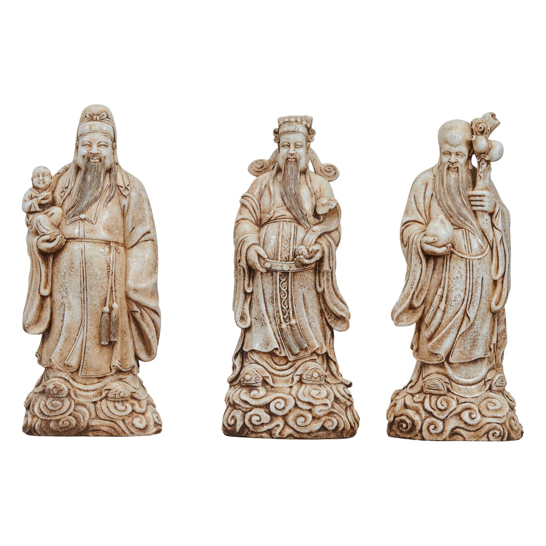 Three Large Chinese Marble Figures. {Tallest: H 27..x W 12.x D 8.inches (68.5 x 30.x 20.3 cm)}. (1 of 6)