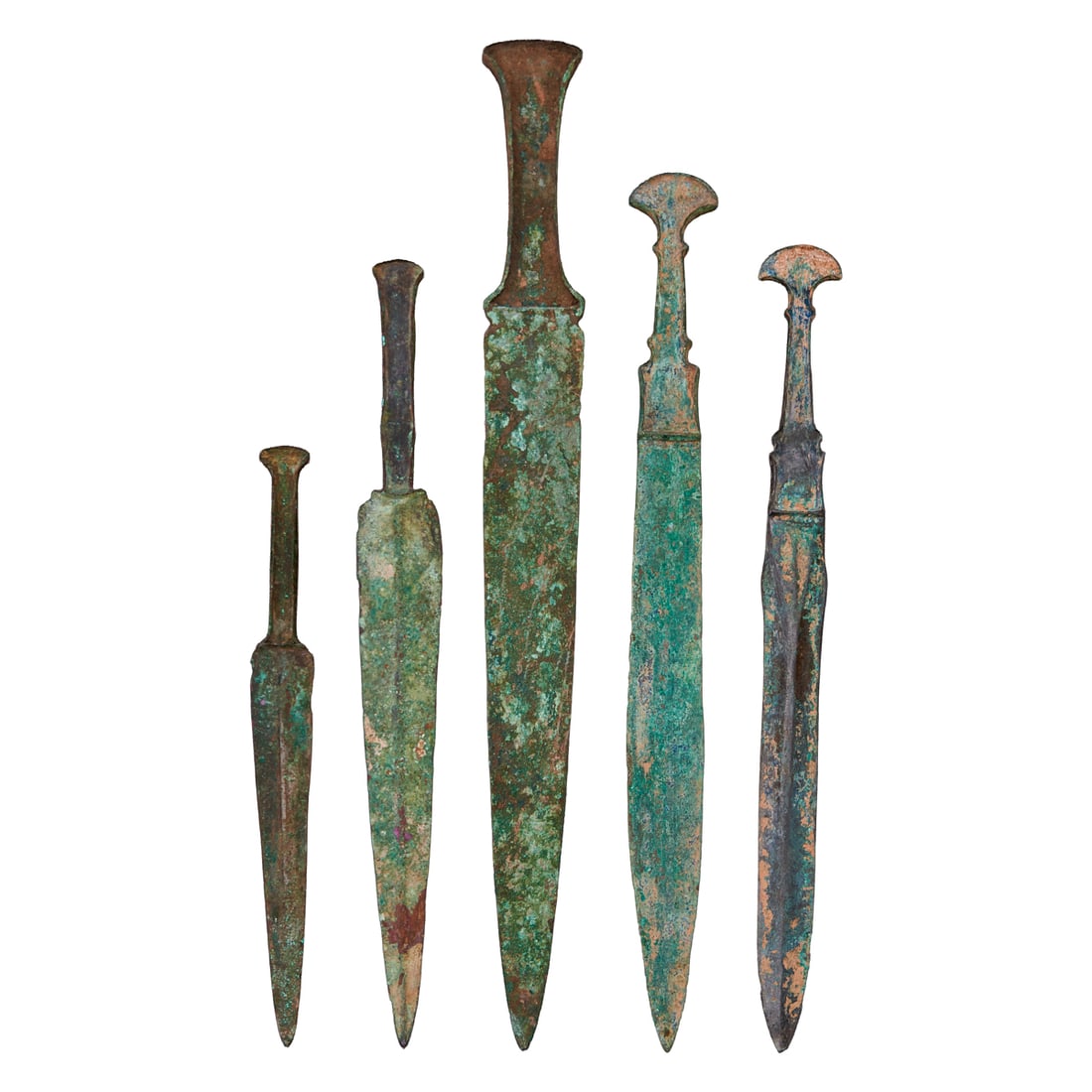 Group of Five Antique Bronze Daggers A group of five antique bronze daggers of varying forms and (1 of 3)