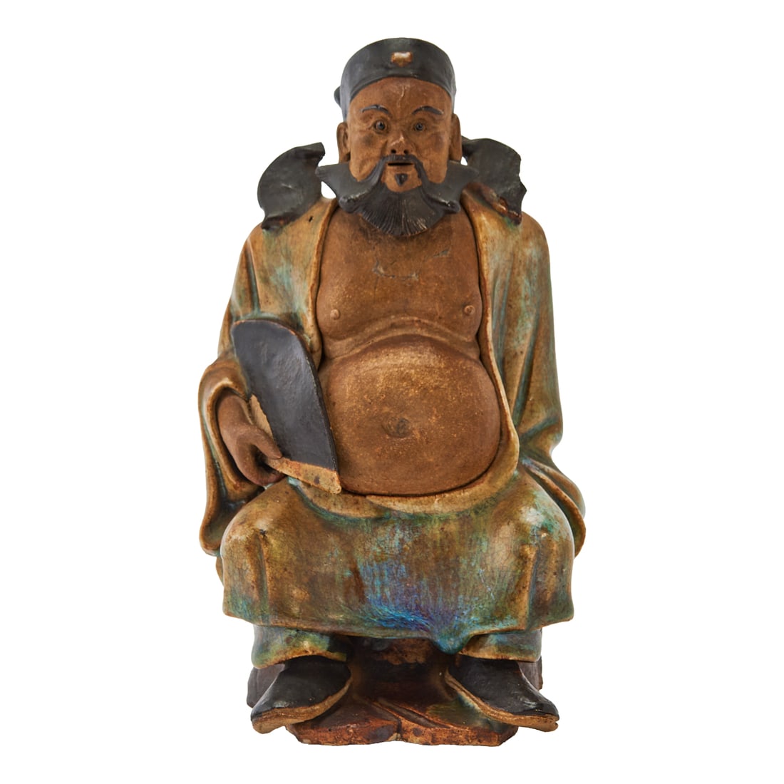 Shiwan Pottery Figure of a Seated Elder Qing Dynasty This expressive Shiwan pottery figure: Shiwan Pottery Figure of a Seated ElderQing DynastyThis expressive Shiwan pottery figure portrays a seat