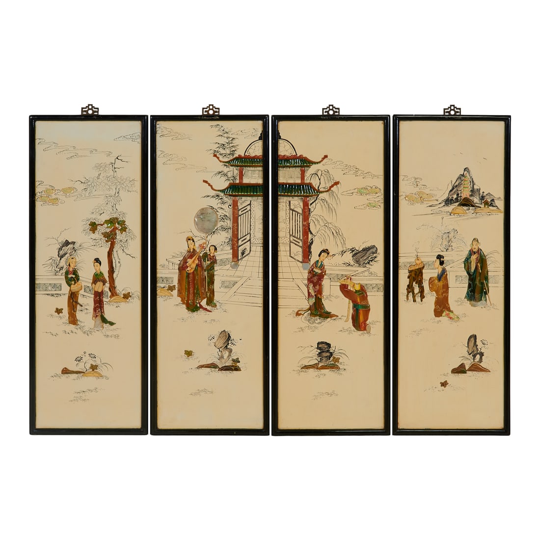 Set of Four Decorative Panels (?????), late Qing dynasty, mixed media with ink painting and (1 of 5)