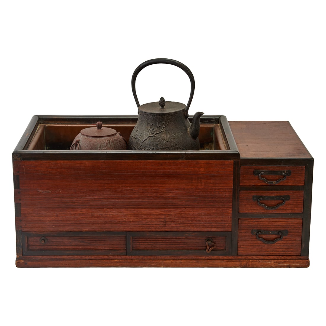 Japanese Naga Hibachi with Two Cast-Iron Vessels Meiji-Taisho Period, late 19th-early 20th century (1 of 6)