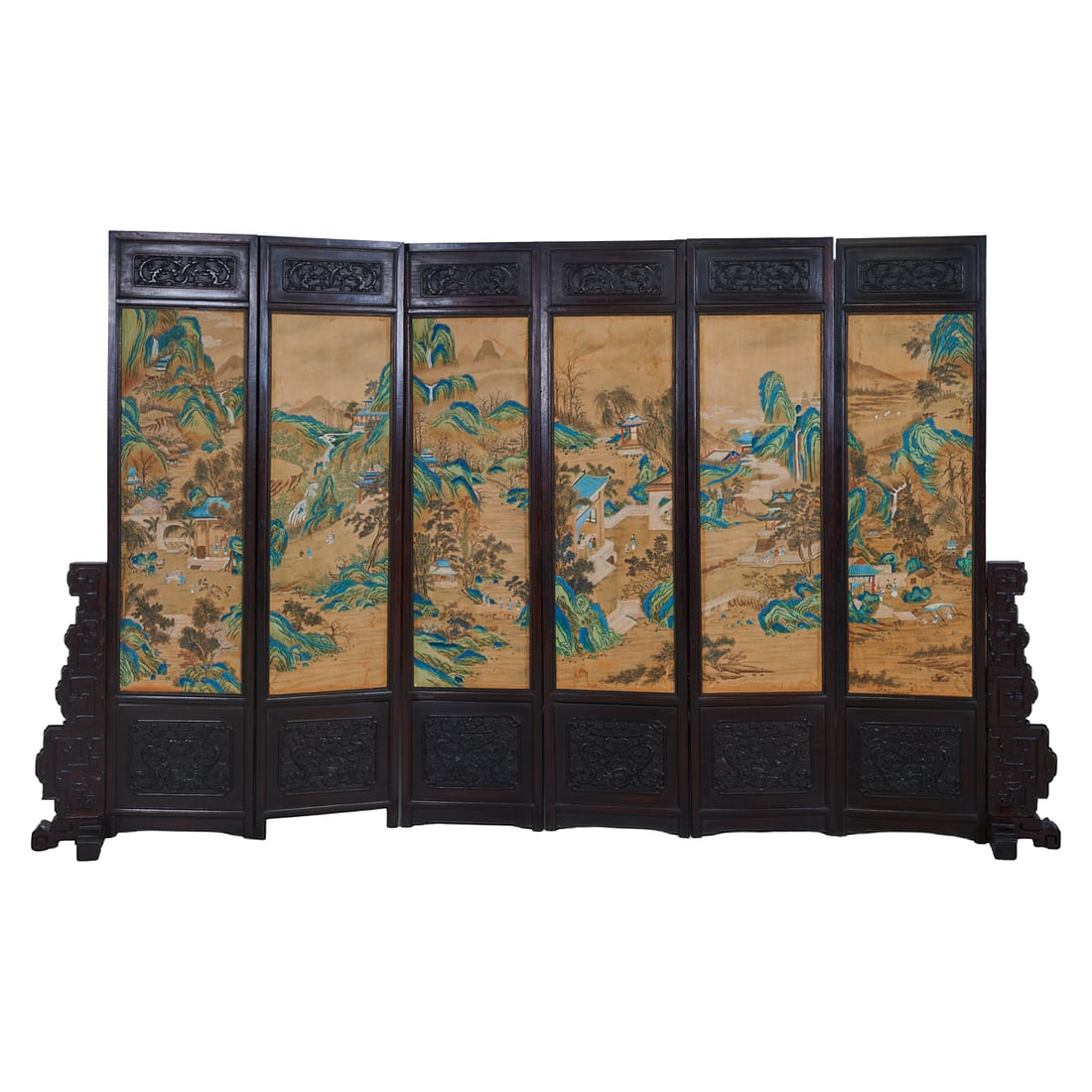 Late Qing Dynasty Double-Sided Six-Panel Folding Screen Circa 1890 This remarkable six-panel (1 of 4)