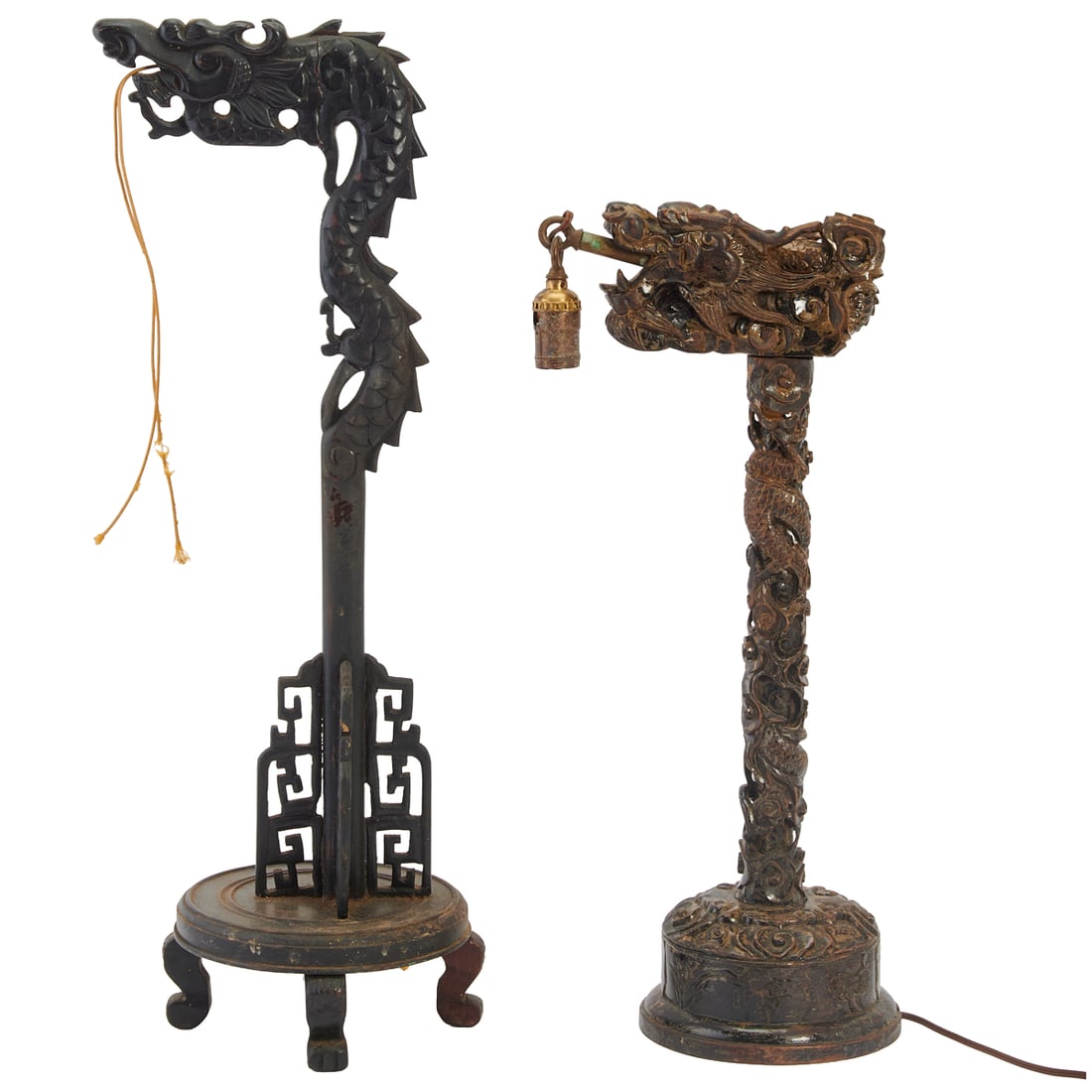 Two Chinese Dragon Lamps.. Late Qing Dynasty to Republic Period A decorative pair of Chinese carved (1 of 5)