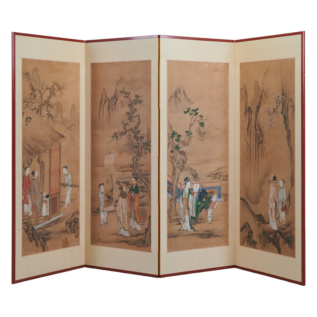 Chinese Four-Panel Folding Screen Late Qing Dynasty - Republican Period Ink and color on paper. (1 of 6)