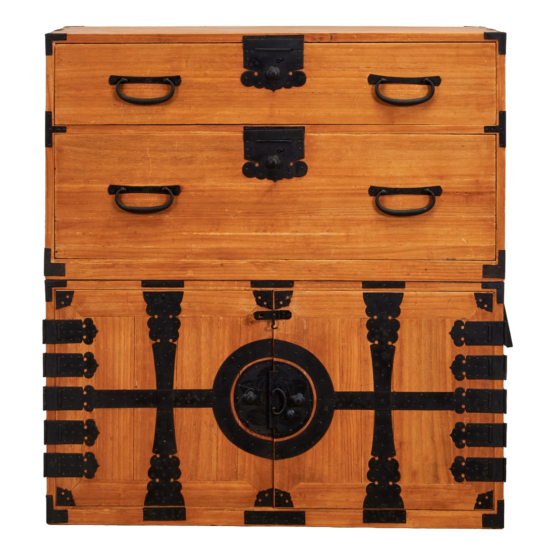 A Japanese Two-Part Kiri Wood Tansu Cabinet Meiji-Taisho Period (late 19th-early 20th century) (1 of 3)